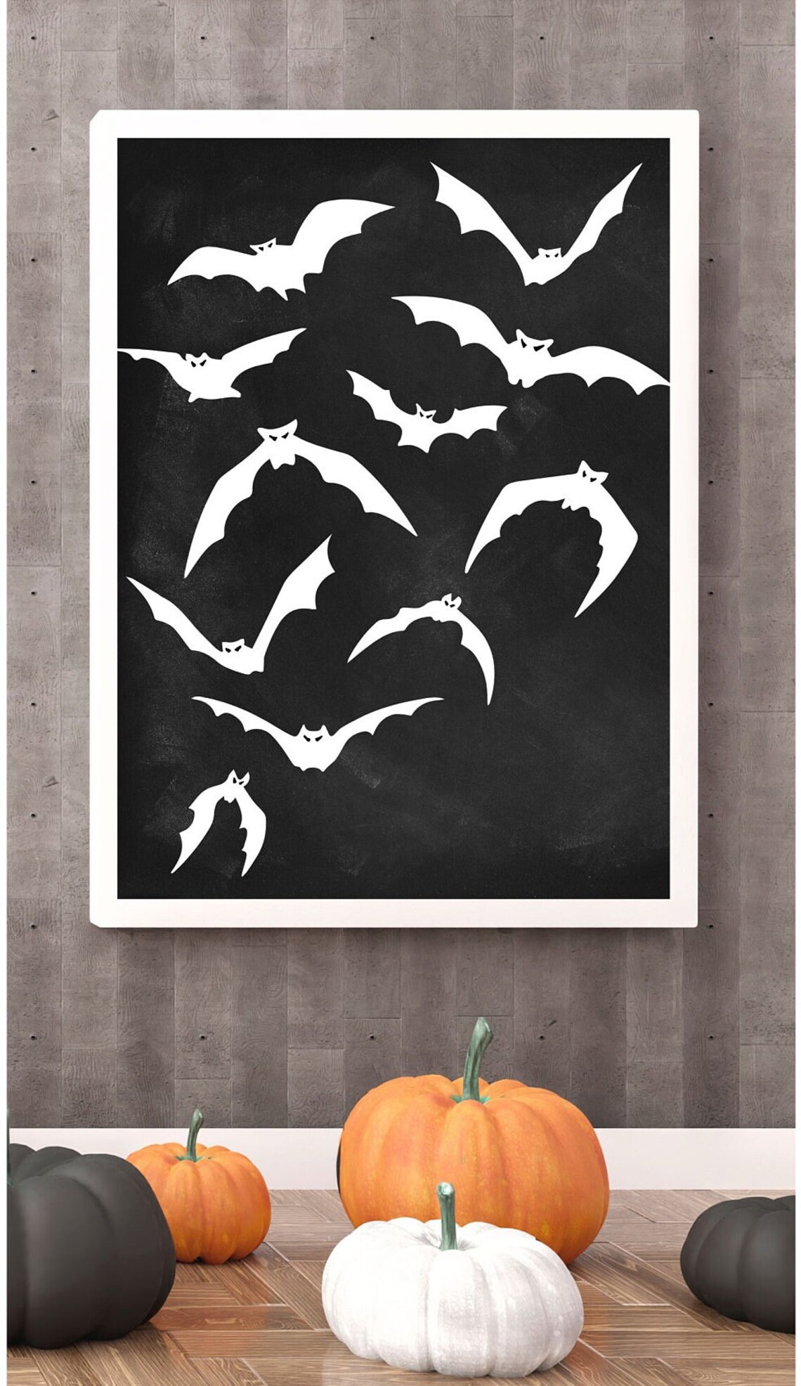 White Bats Chalkboard Black Halloween Silhouette Wall Decor Poster - Image 5