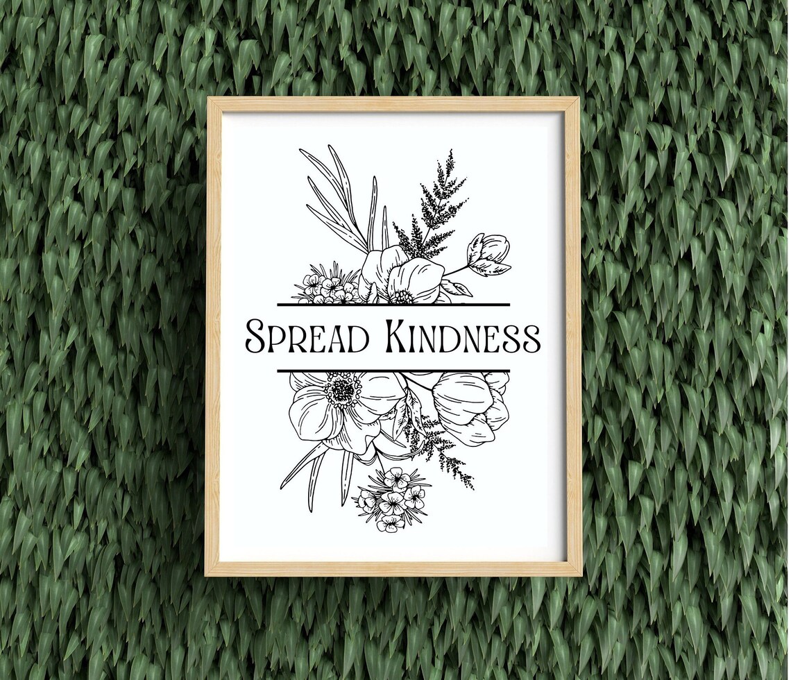 Spread Kindness Quote Wildflowers Line Art Art Print - Image 2
