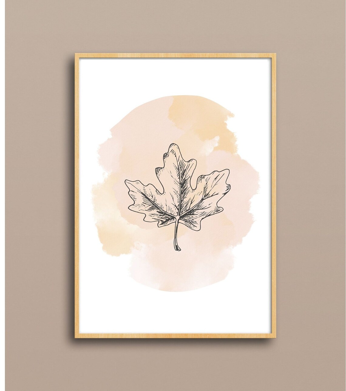 Oak Leaf Line Art Blush Watercolor Botanical Wall Decor Poster - Image 5