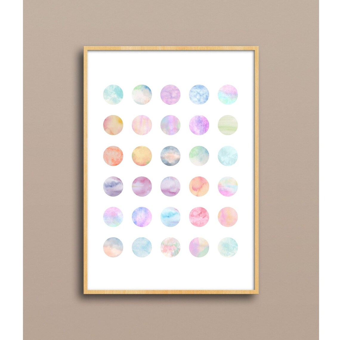 Multicolor Pastel Polka Dot Circle Grid, Abstract Art Print