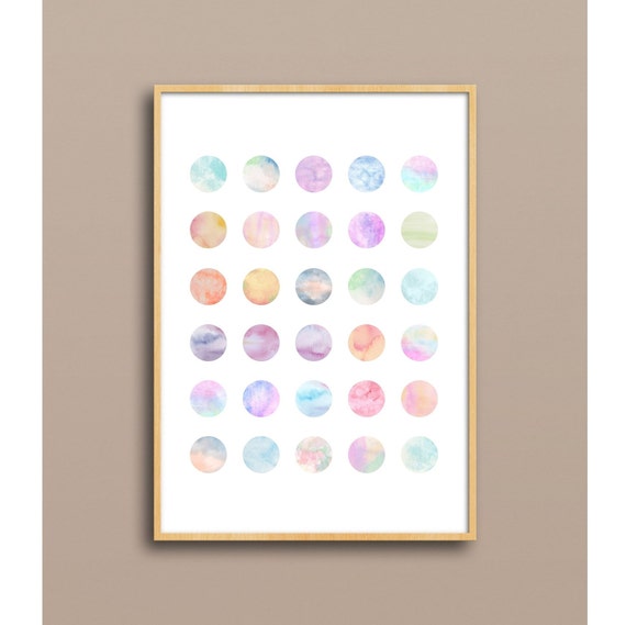 Multicolor Pastel Polka Dot Circle Grid, Abstract Art Print
