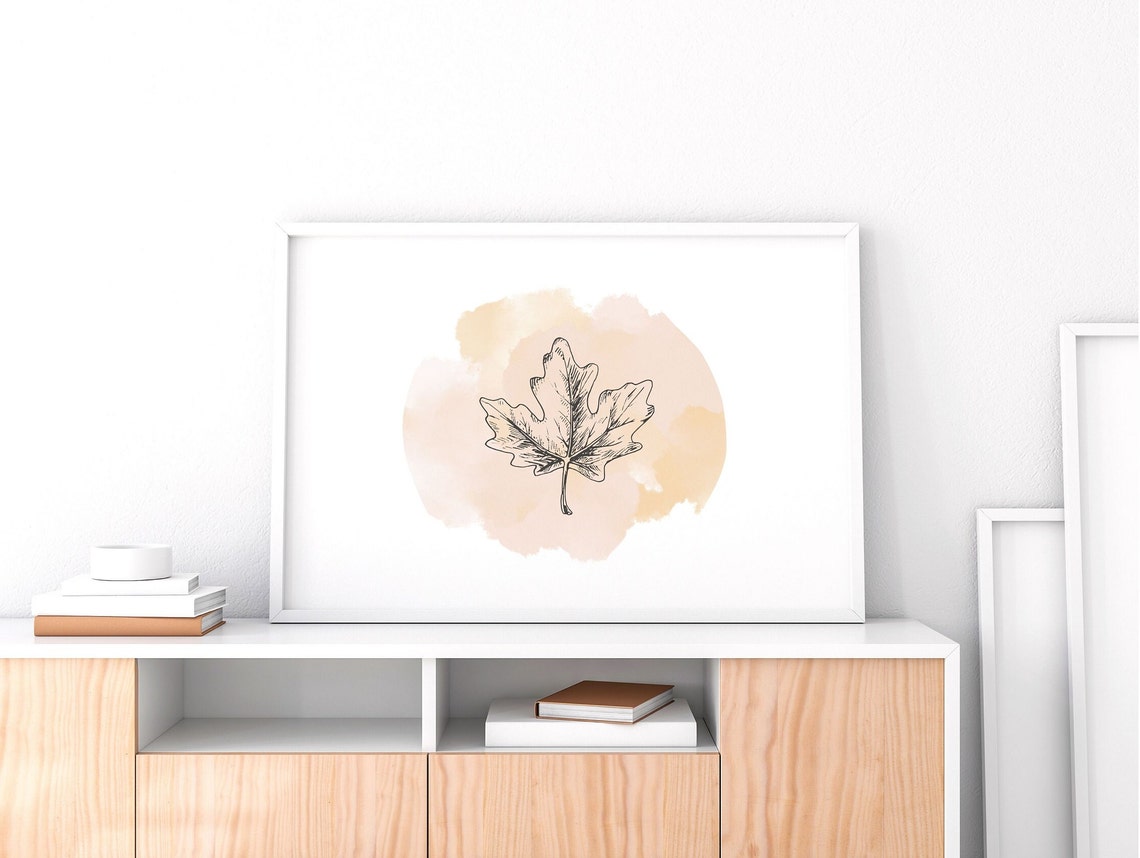 Oak Leaf Botanical Line Drawing Blush Watercolor Wall Decor Poster - Image 4