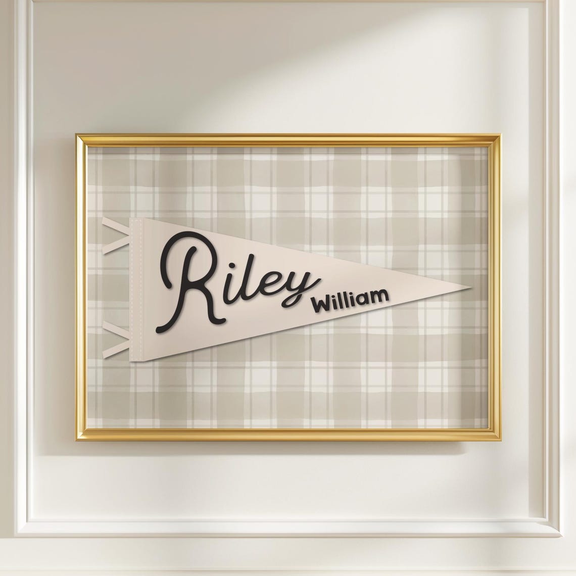 Custom Name Pennant Flag Plaid Personalized Kids Room Wall Art