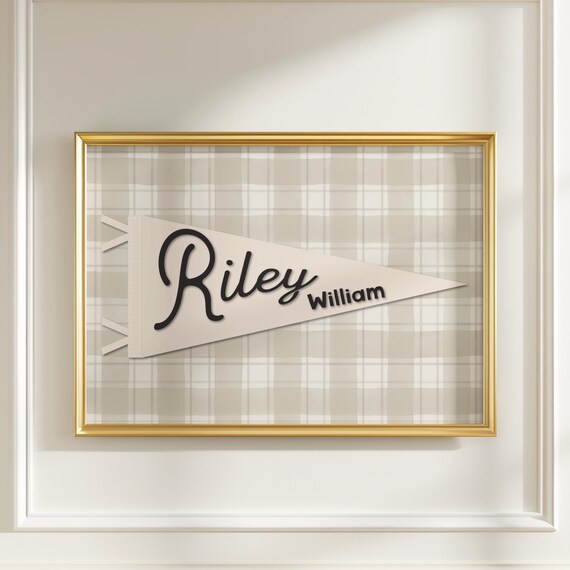 Custom Name Pennant Flag Plaid Personalized Kids Room Wall Art