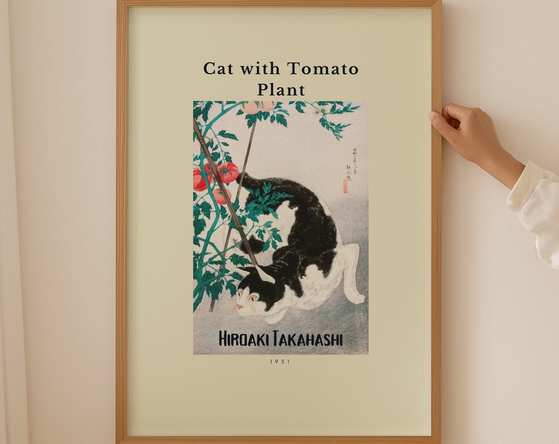 Hiroaki Takahashi Cat with Tomato Plant 1931 Woodblock Poster