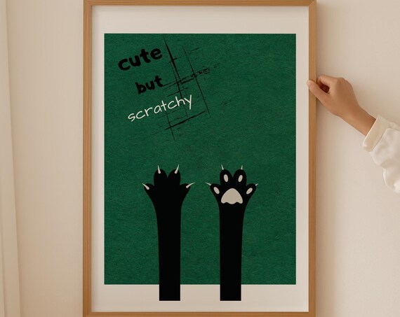 Cute but Scratchy Cat Paws Showing Claws on Green Humor Poster