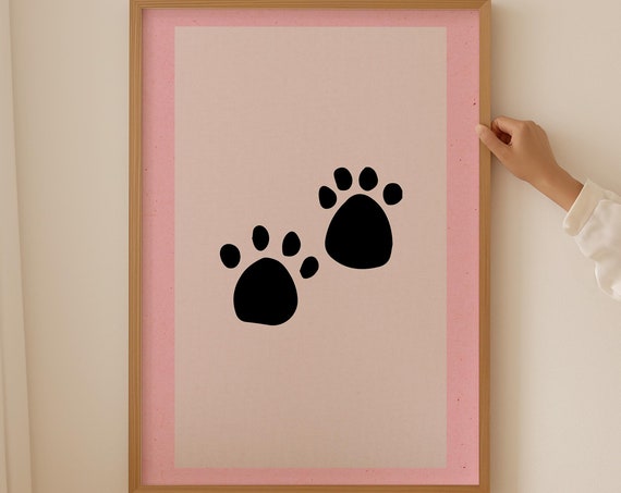 Minimalist Blush Pink Cat Paw Print Pink Wall Art Animal Prints Baby Nursery Trendy Wall Posters Maximalist Decor Animal Lover Gift