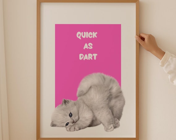Funny Silly Cat Posters Funky Wall Art Pink Poster Trendy Prints Nursery Decor Minimalist Artwork Retro Print Cat Portrait Mom Gift