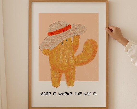 Home Is Where The Cat Is Cute Chubby Orange Cat Sun Hat Poster