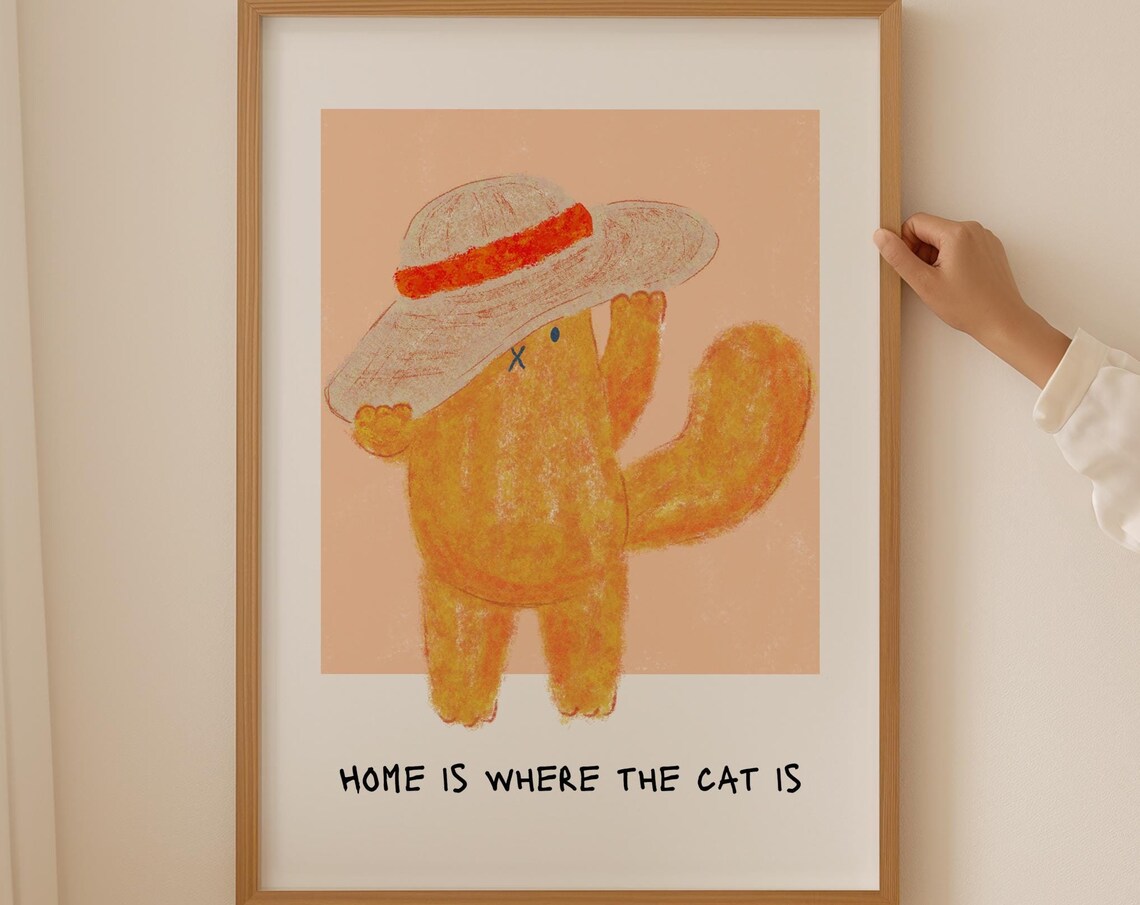 Home Is Where The Cat Is Cute Chubby Orange Cat Sun Hat Poster