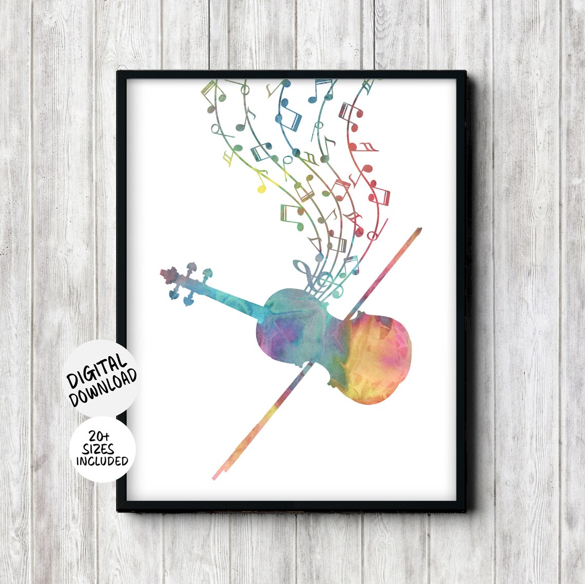 Watercolor Violin With Bow And Colorful Music Notes Art Poster