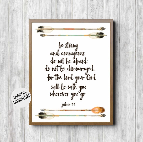 Be Strong Scripture Boys Room Watercolor Arrows Art Print
