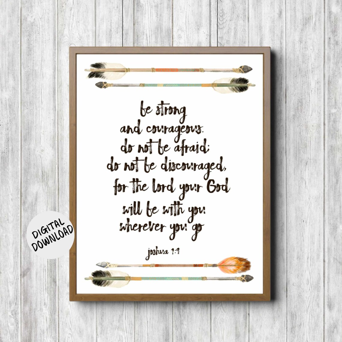 Be Strong Scripture Boys Room Watercolor Arrows Art Print