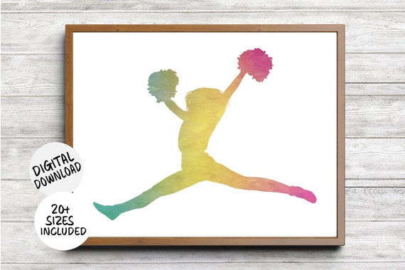 Cheerleader Split Jump Gradient Watercolor Pom Pom Sport Poster