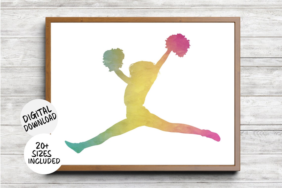 Cheerleader Split Jump Gradient Watercolor Pom Pom Sport Poster