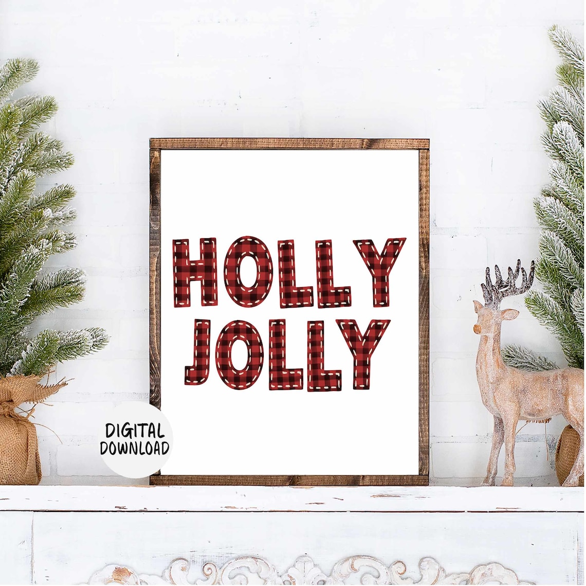 Holly Jolly Red Buffalo Plaid Lettering Farmhouse Christmas Poster