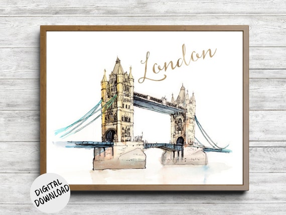 London Bridge Watercolor Wall Art Landmark Nursery Office Poster Travel Wall Decor 16 X 20 11 X 14 8 X 10