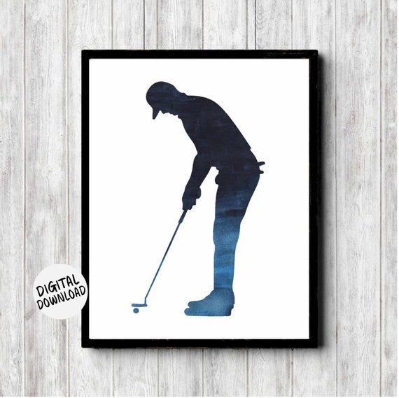 Golf Player Silhouette Watercolor Art Print