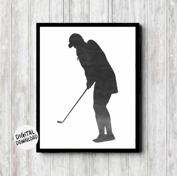 Sports Wall Art Woman Golf Player Silhouette Print Gift For Golfer Girl Girlfriend Female Golfer Wall Decor