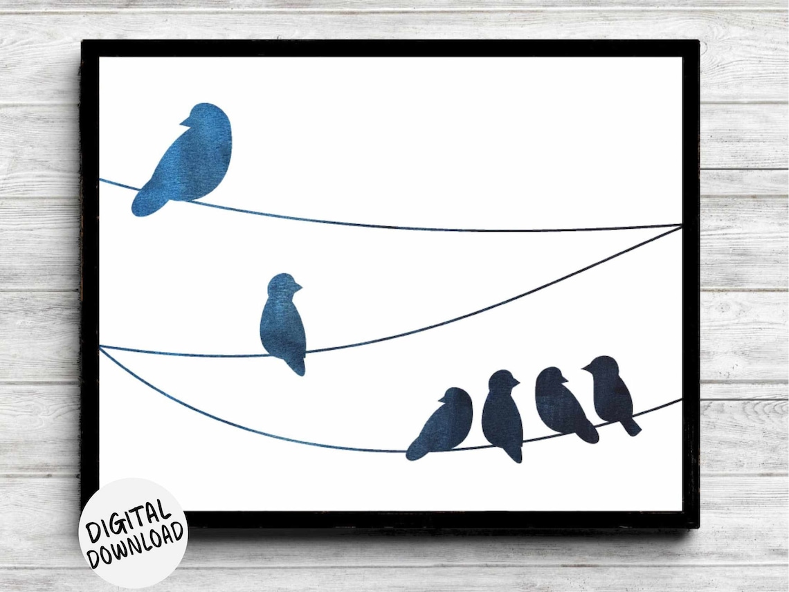Birds on a Wire Watercolor Art Print, Nursery Decor
