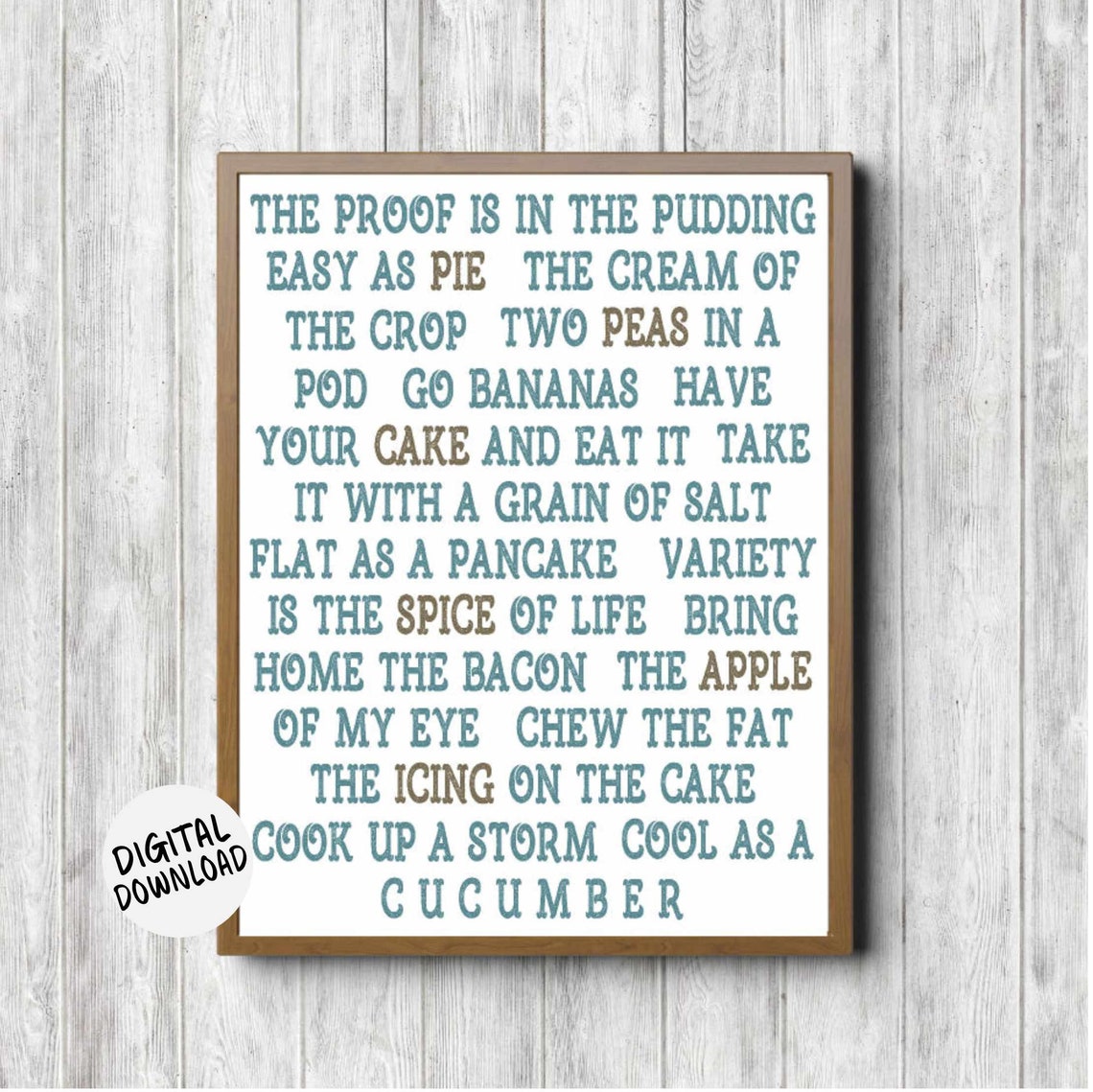 Kitchen Food Idioms Subway Art Typography Teal Gold Kitchen Poster