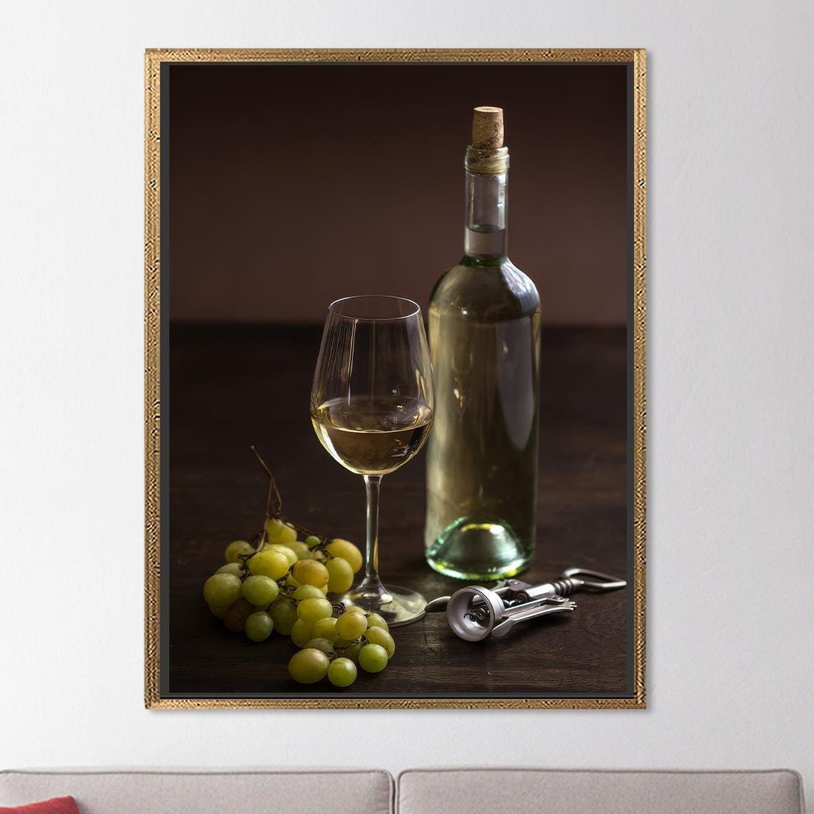 White Wine Bottle Glass Grapes Still Life Kitchen Photo Art Poster