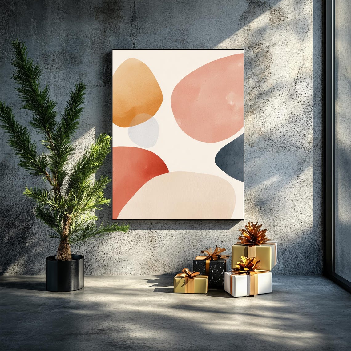 Terracotta and Beige Abstract Geometric Shape Painting Poster