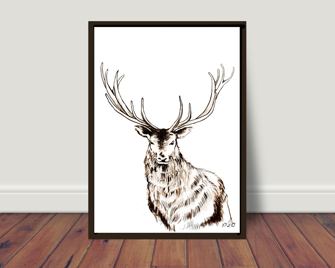 Deer Antler Picture Poster, Black Forest Print