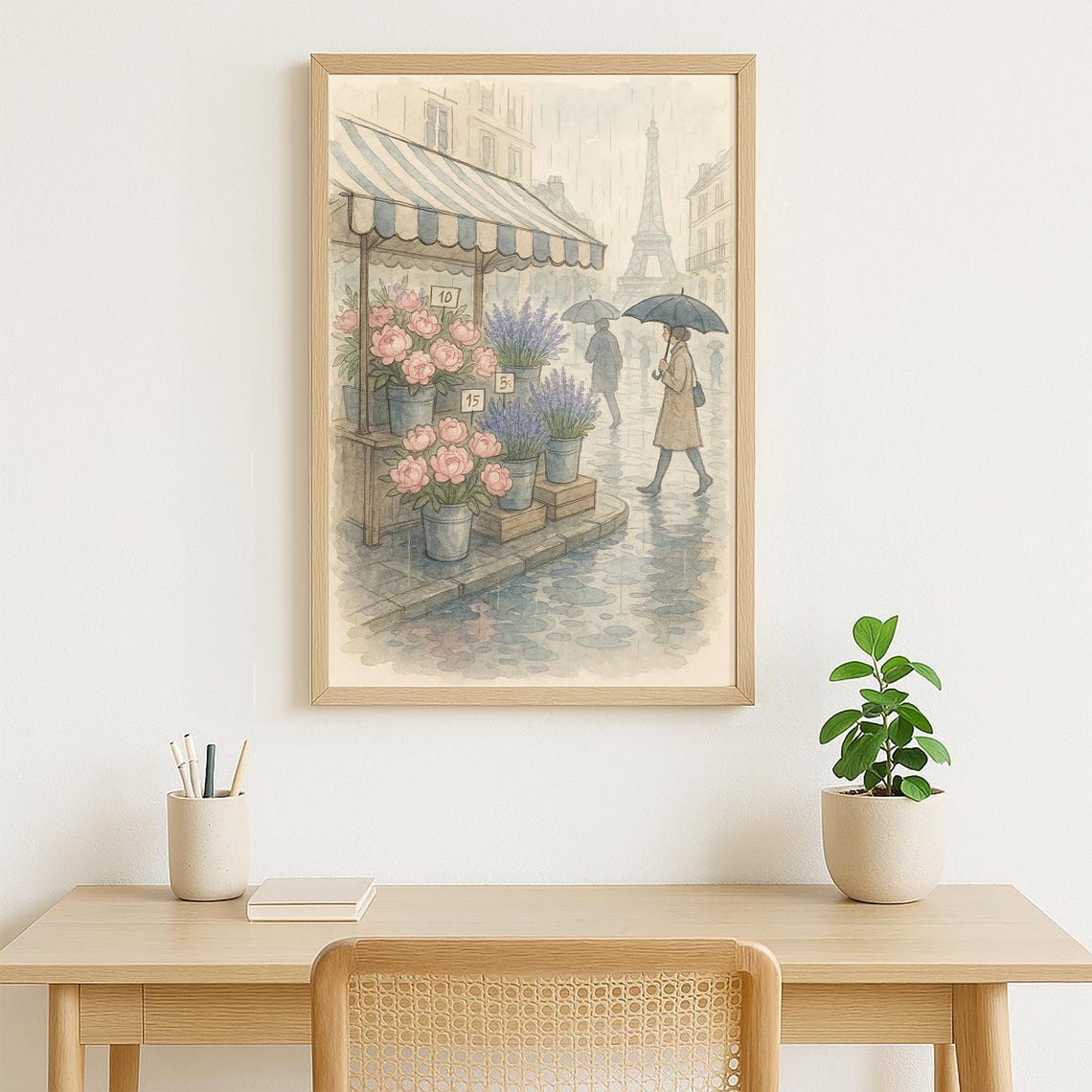Rainy Paris Flower Market With Eiffel Tower in the Distance Poster - Image 2