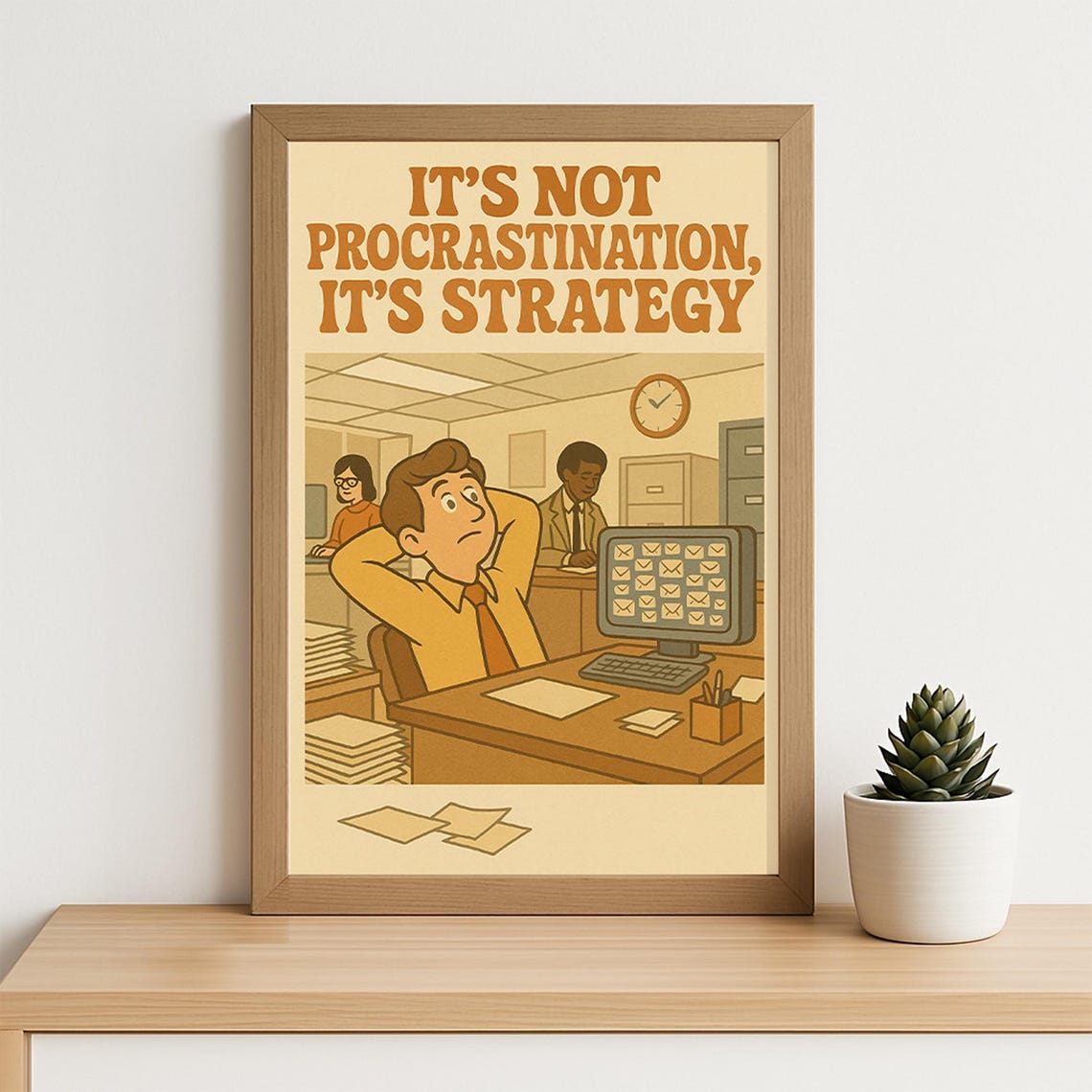 Funny Retro Office Poster Its Not Procrastination Strategy 70s Style Workplace Humor Wall Art Print