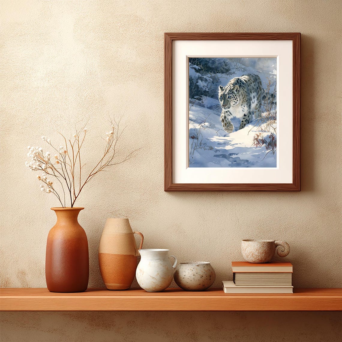 Snow Leopard Walking Through Snowy Mountains Winter Wildlife Poster - Image 2