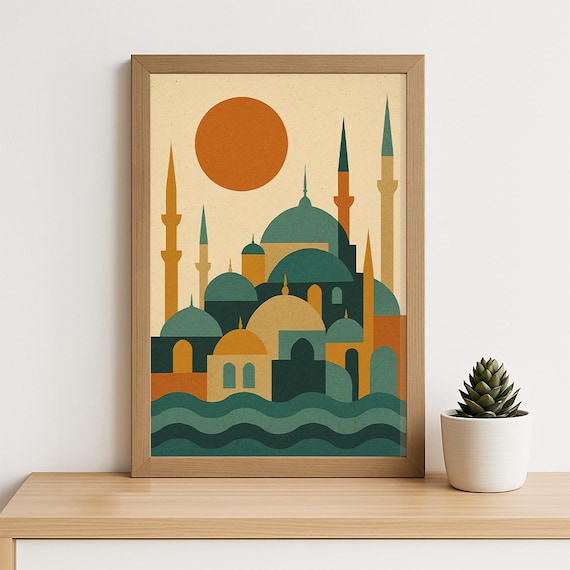 Istanbul Mosque Geometric Abstract Art Modern Islamic Wall Print Middle East Architecture Poster Turkish Dome Decor