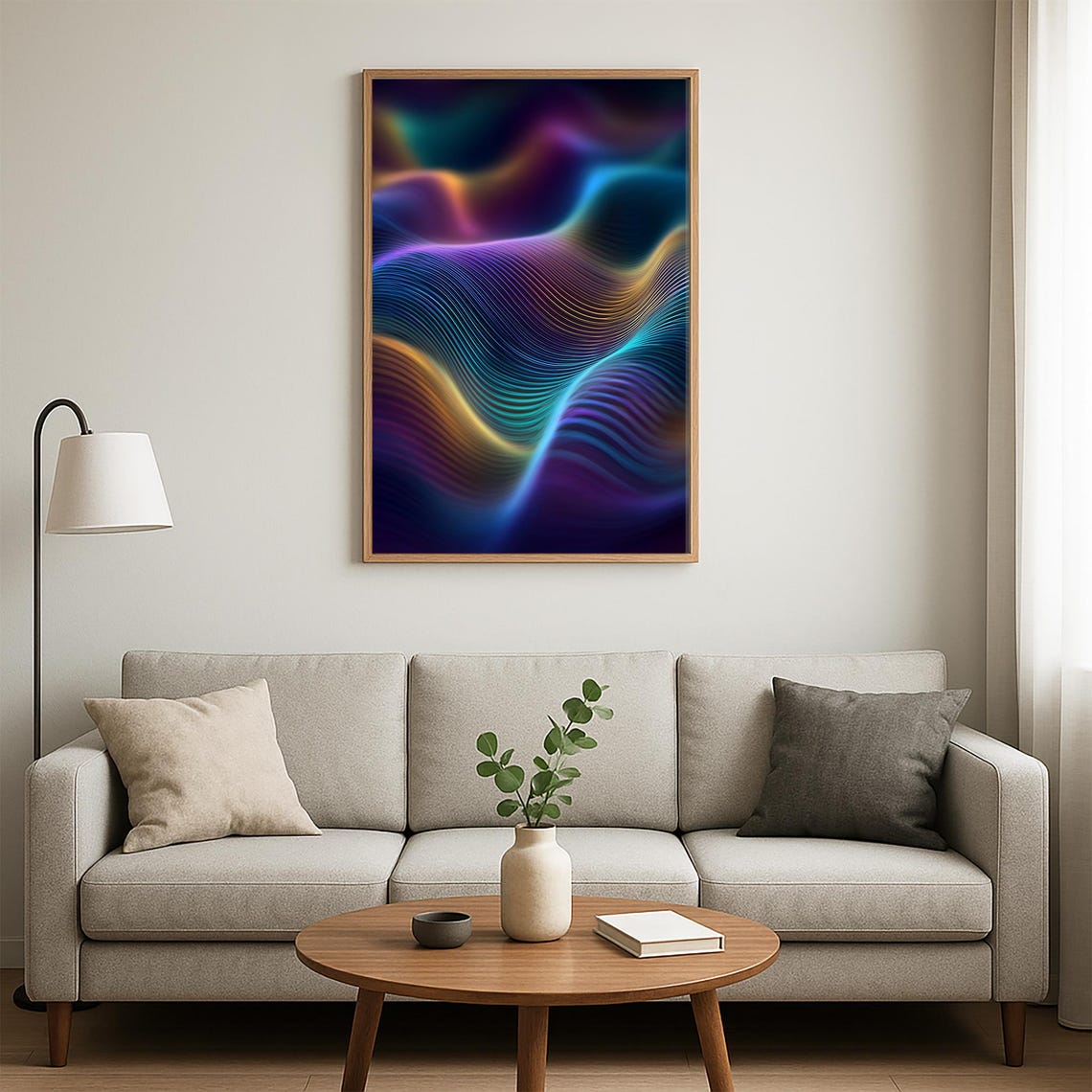 Abstract Neon Wave Line Art Modern Digital Dark Decor Poster - Image 5