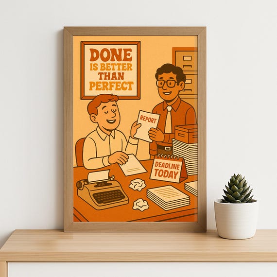 Retro Office Poster Done Is Better Than Perfect Print Funny Workplace Productivity Wall Art