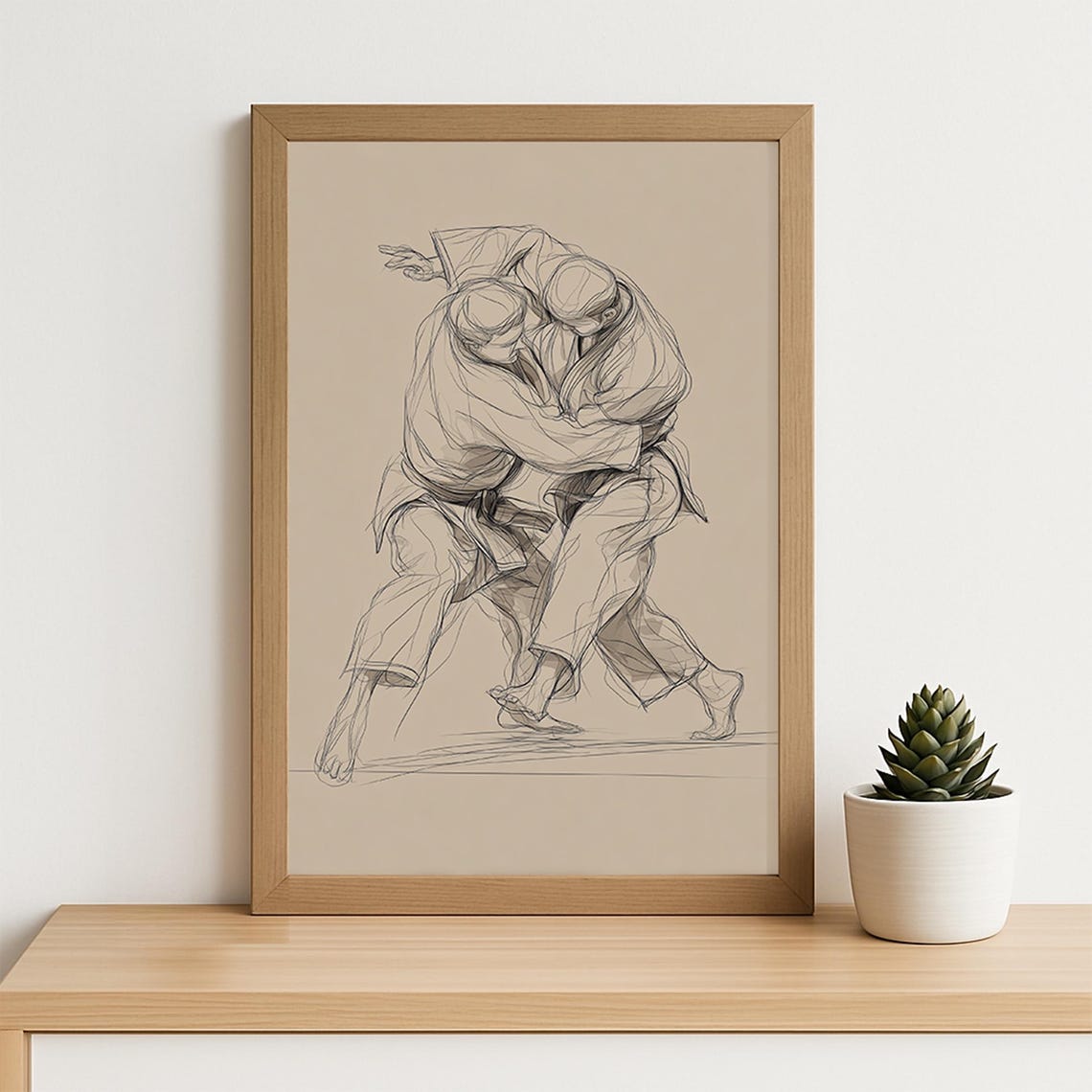 Two Judoka Grappling Minimalist Judo Line Art Martial Arts Poster