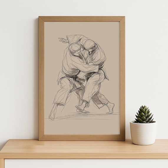 Judo Line Art Print Minimalist Martial Arts Poster For Dojo Decor Athlete Gift Or Boys Room Wall Judoka Sketch Style Illustration
