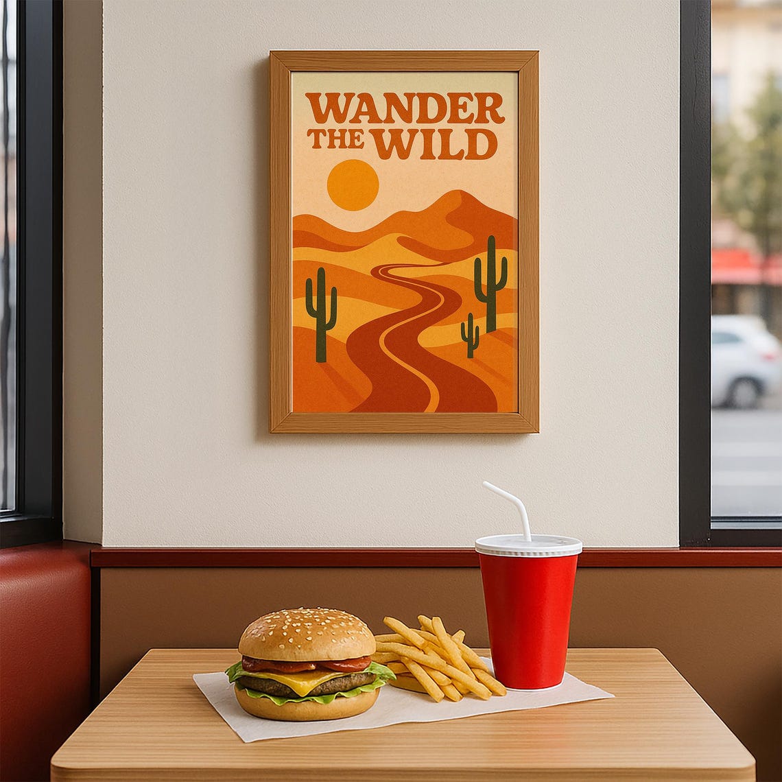 Wander the Wild Retro Desert Sunset Saguaro Cactus Adventure Poster - Image 4