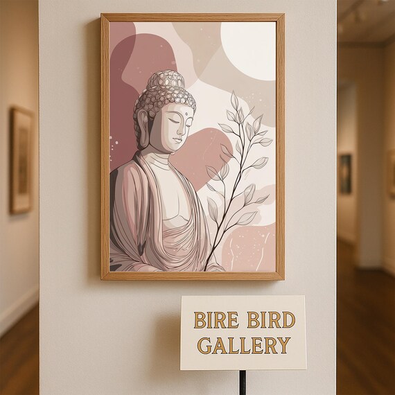 Serene Buddha Meditation Illustration Botanical Zen Decor Poster