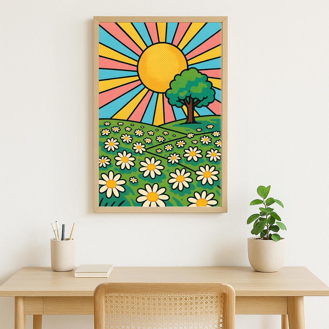 Pop Art Sun Daisy Meadow Retro Colorful Sunshine Bold Wall Art - Image 3