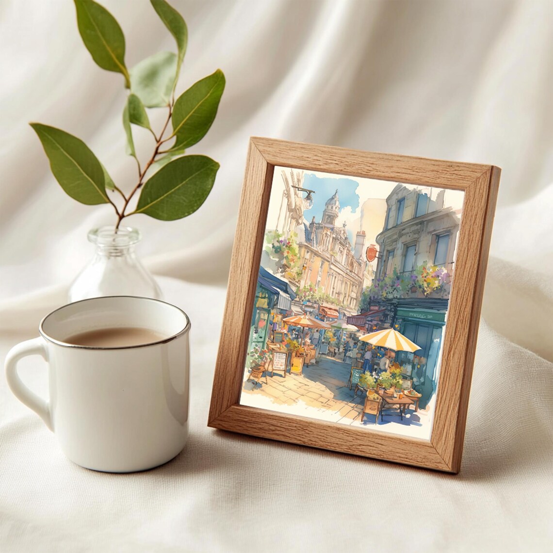Charming London Market Street With Parasols and Flower Stalls Poster - Image 4