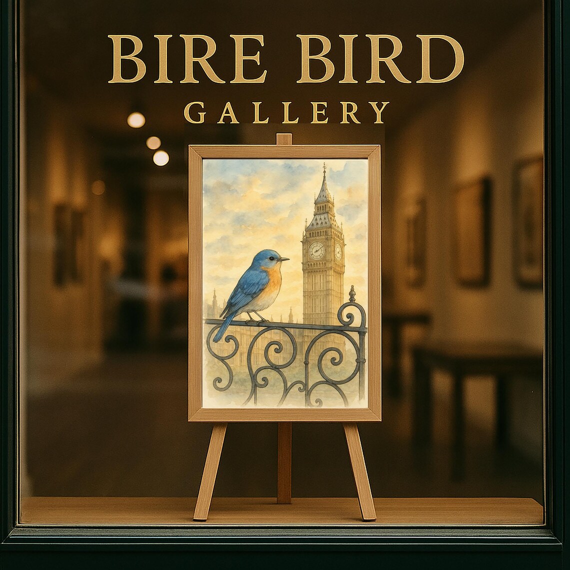 London Bluebird Big Ben Clock Tower Watercolor Bird Painting Poster - Image 6