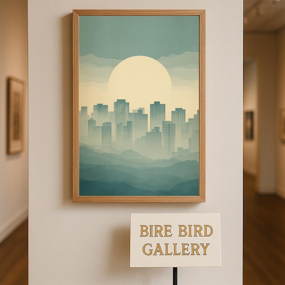 Modern Minimalist Cityscape Urban Sunrise Teal Skyline Poster