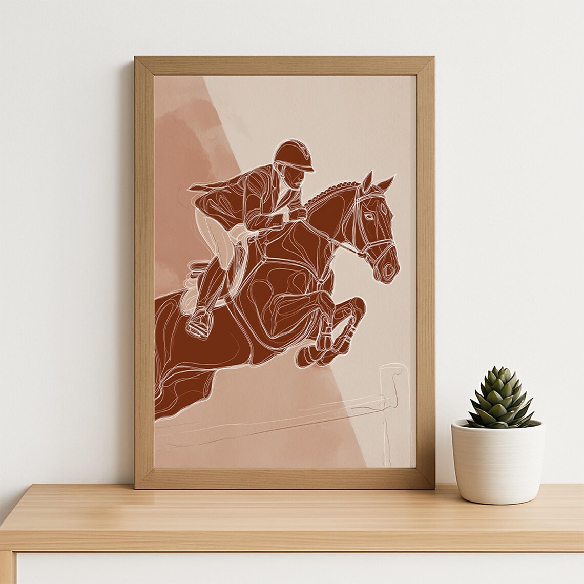 Dynamic Equestrian Show Jumper Horse Rider Line Art Sports Poster