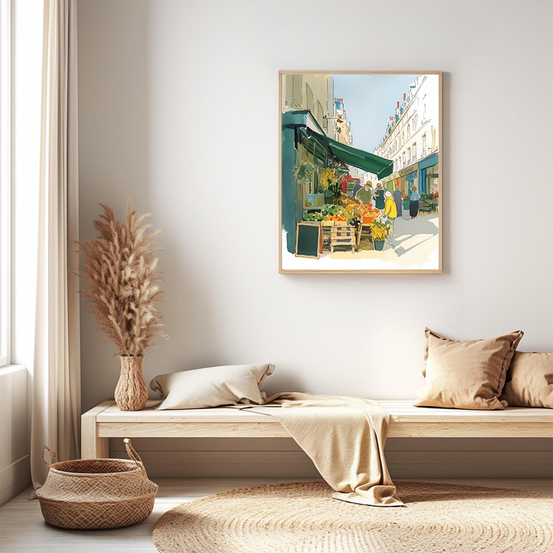 Sunny London Street Market With Fruit Stalls and Shoppers Poster - Image 3