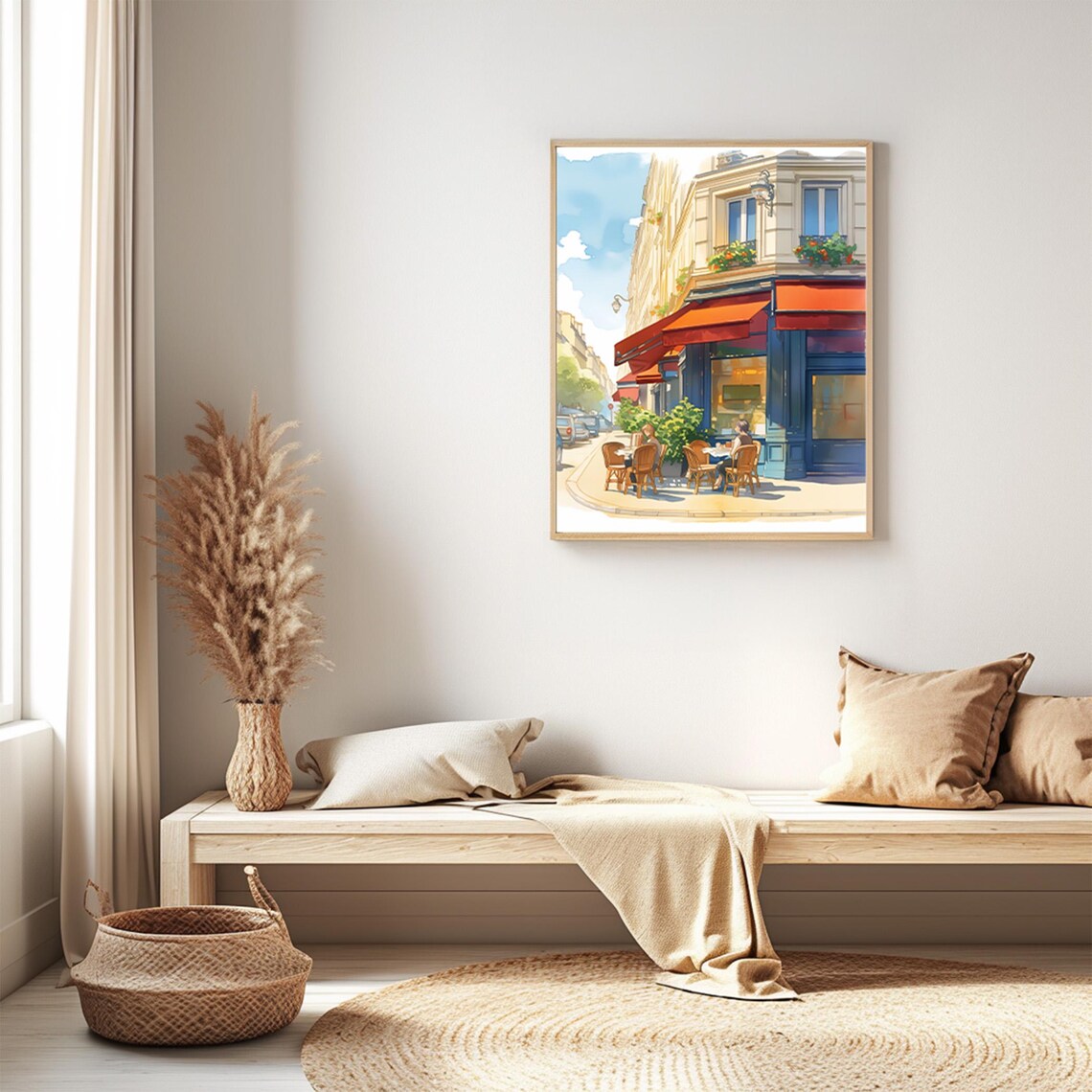 Paris Corner Bistro With Red Awnings and Outdoor Seating Poster - Image 3