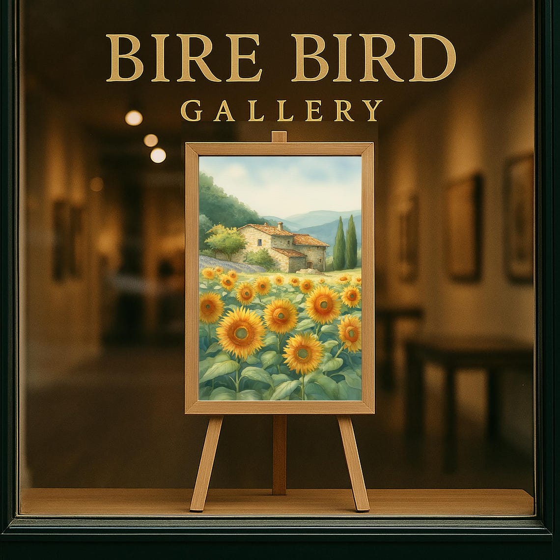 Sunflower Field With Rustic Stone Farmhouse Country Watercolor Poster - Image 5