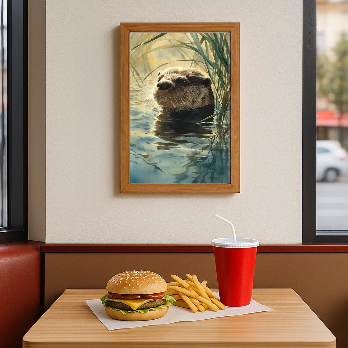 Adorable River Otter in Water Realistic Watercolor Nature Poster - Image 3