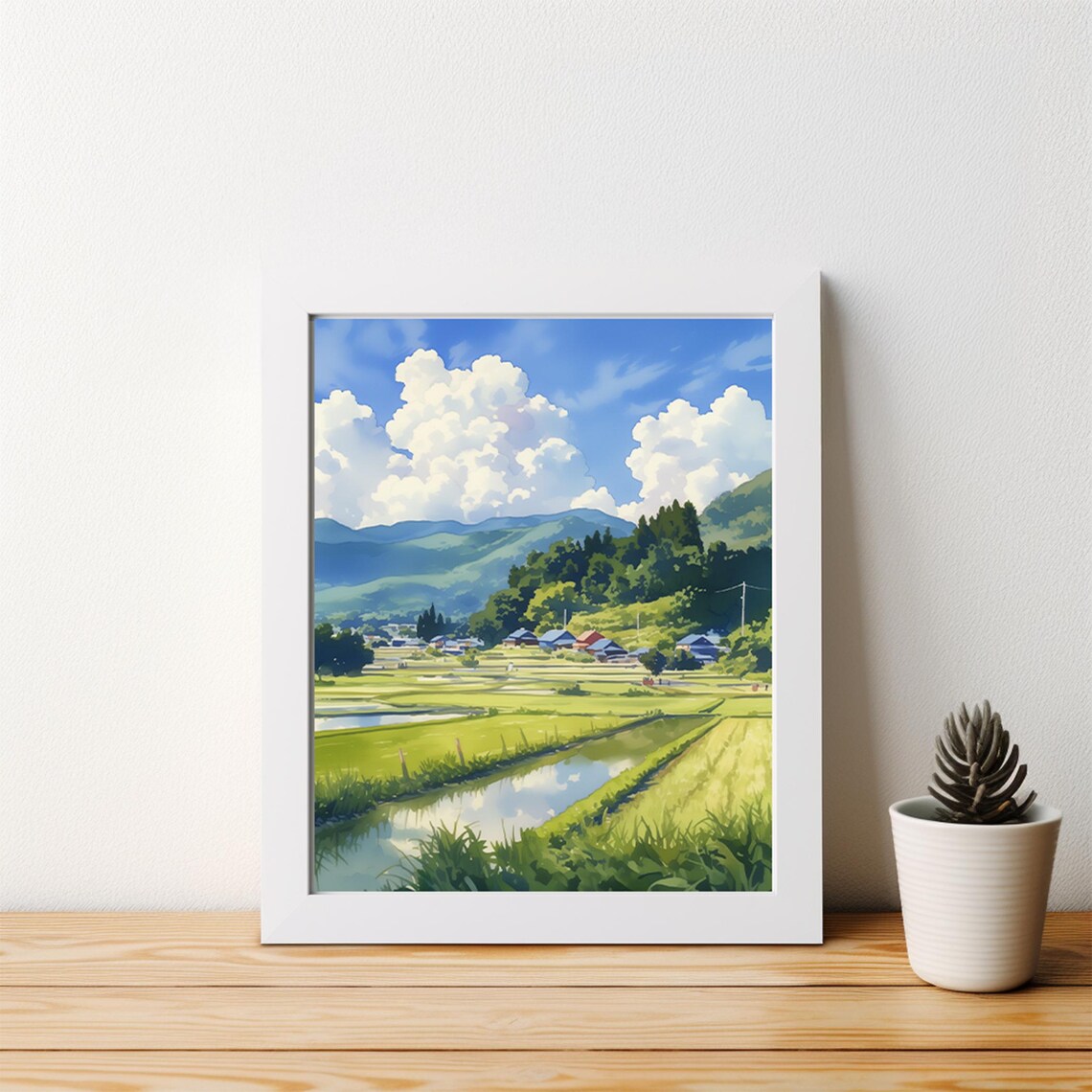 Japanese Countryside Rice Paddies Watercolor Village Mountain Poster - Image 5