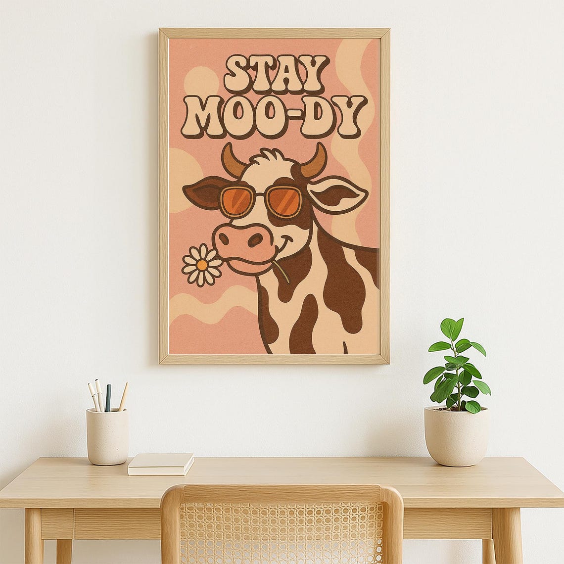 Stay Moody Cow Wall Art Funny Retro Groovy Animal Poster 70s Style Cute Dairy Kitchen Decor - Image 5