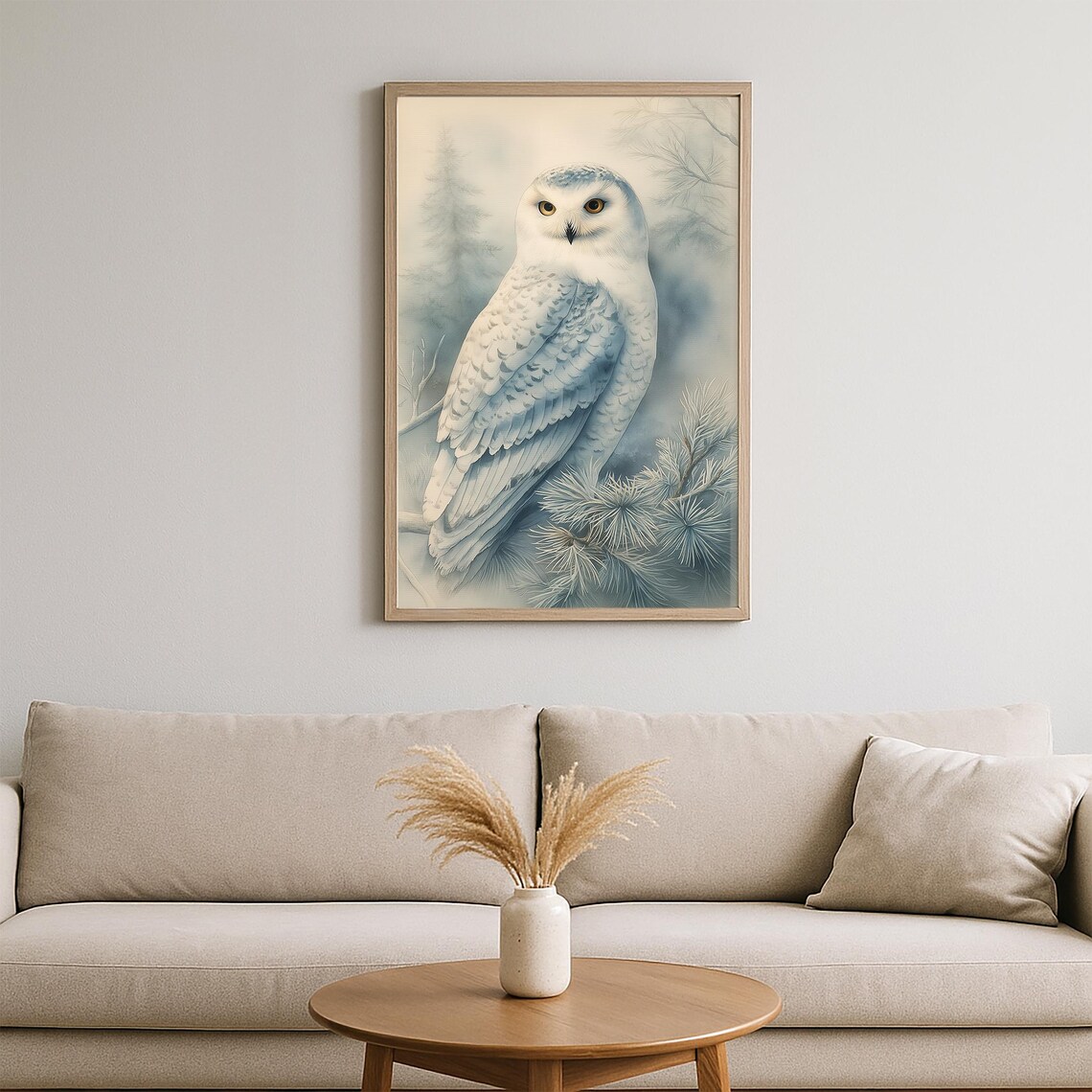 Snowy Owl In Winter Pines Soft Blue Watercolor Majestic Bird Poster - Image 2